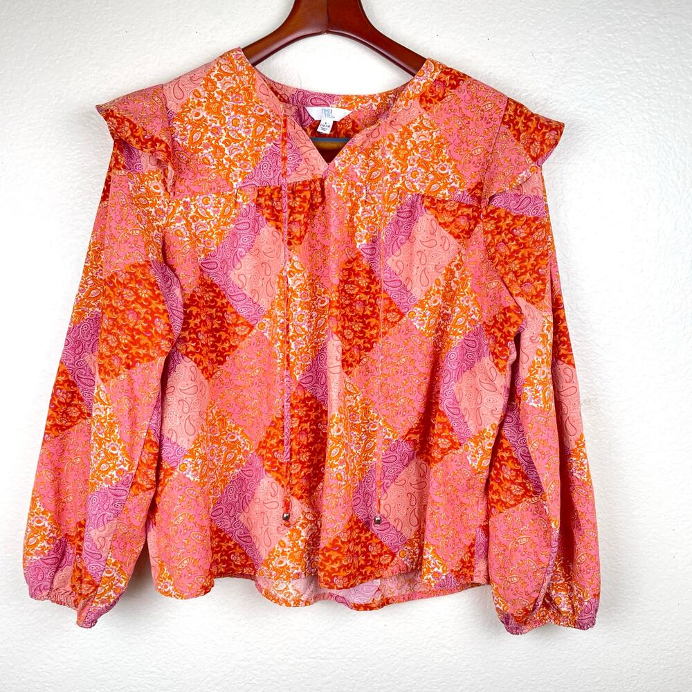Top Sz L Patchwork Prairie Balloon Sleeve Cottage Fairy Peasant Maximalist Boho